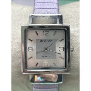 Avenue Silver Tone Purple Band Women’s Cuff Watch
